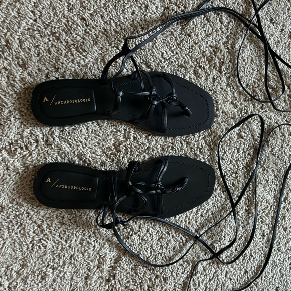 Anthropologie Sz 9 NWOB black leather lace up gladiator sandals - Picture 4 of 6